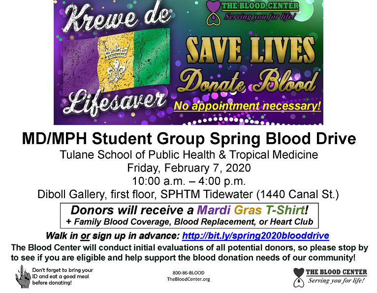 MD/MPH Student Group Spring Blood Drive Tulane University Events